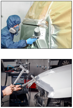 Spraying car after repair work